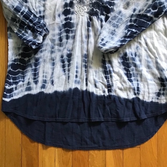 Dressbarn Blue Tie Dye Lace Peasant Top XL Boho Tunic Blouse - Picture 11 of 11